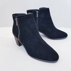 Lucky Brand Petre Perforated Black Suede Laser Cut Booties, Size 10M
